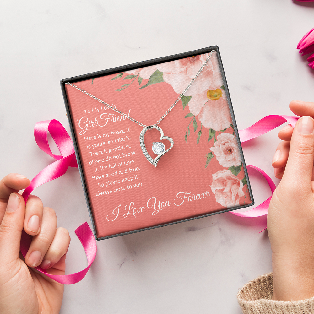 To My Lovely Girlfriend - Romantic Heart Necklace with Sentimental Message Card, Perfect Anniversary or Valentine's Day Gift