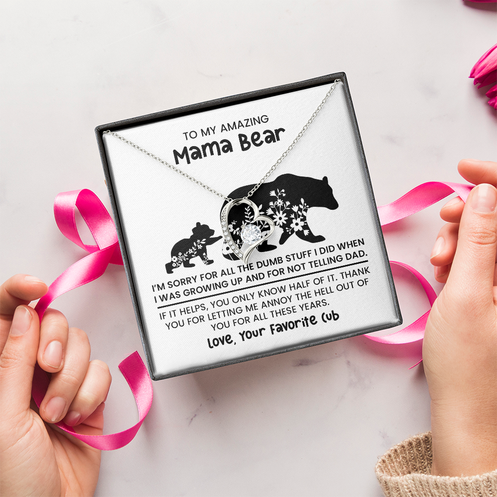 Personalized "Mama Bear" Necklace, Sentimental Mom Gift, Birthday Jewelry - Forever Love