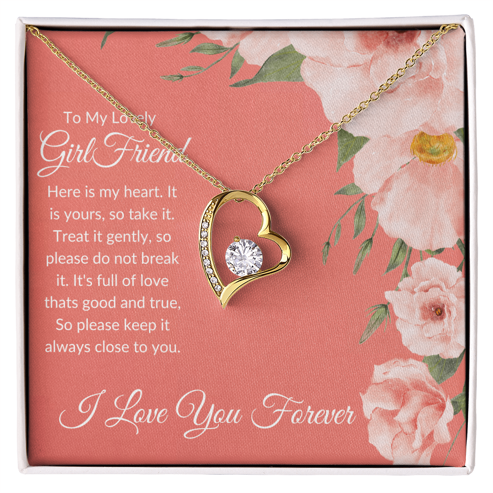 To My Lovely Girlfriend - Romantic Heart Necklace with Sentimental Message Card, Perfect Anniversary or Valentine's Day Gift