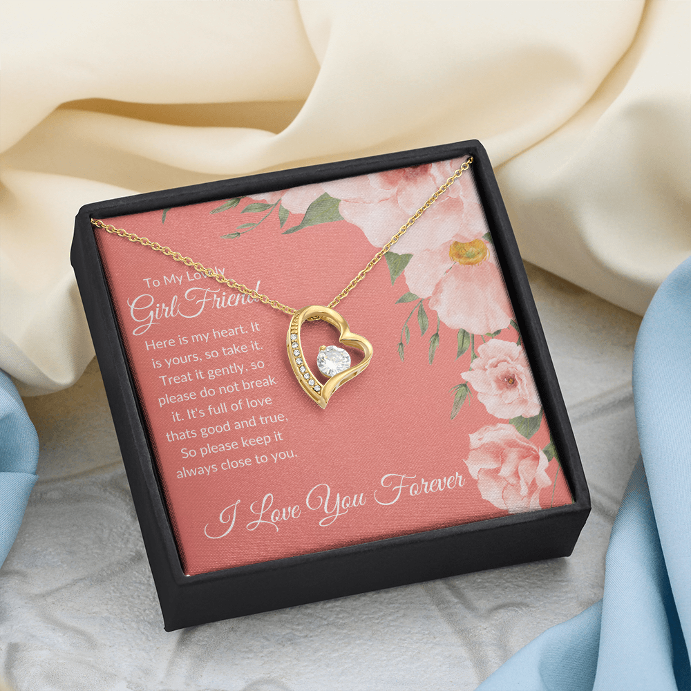 To My Lovely Girlfriend - Romantic Heart Necklace with Sentimental Message Card, Perfect Anniversary or Valentine's Day Gift
