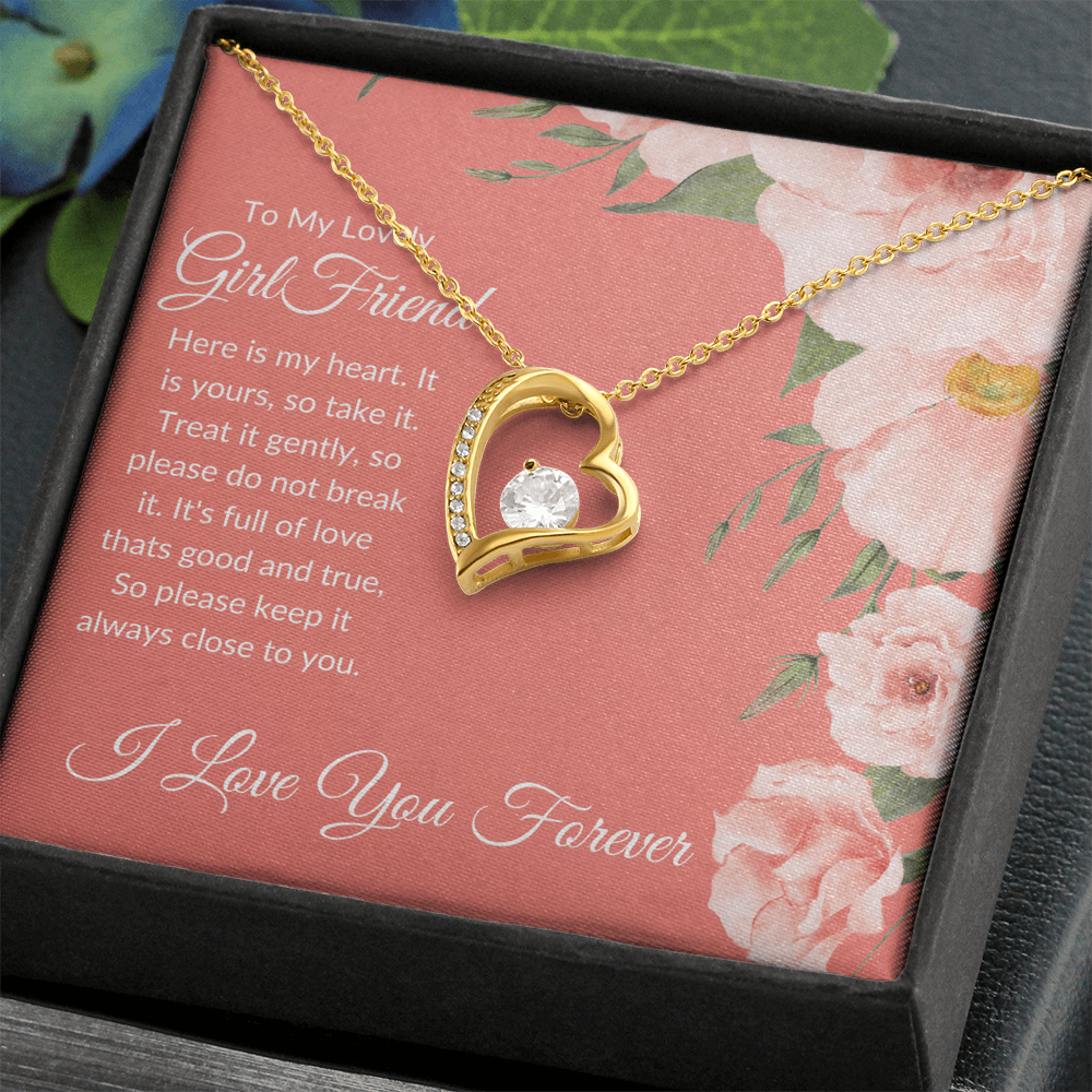 To My Lovely Girlfriend - Romantic Heart Necklace with Sentimental Message Card, Perfect Anniversary or Valentine's Day Gift