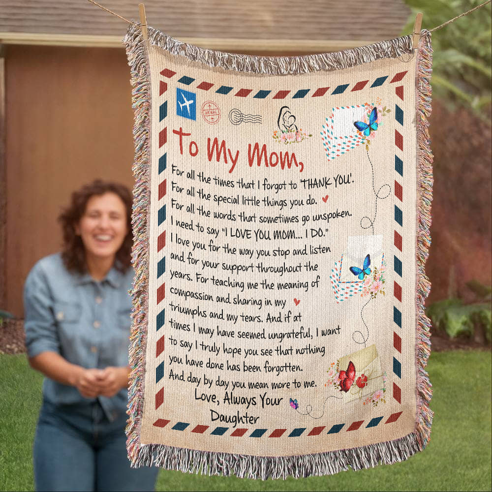 "To My Mom, Always Your Daughter" Heirloom Woven Blanket with Heartfelt Message