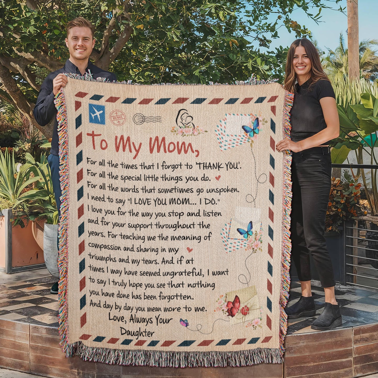 "To My Mom, Always Your Daughter" Heirloom Woven Blanket with Heartfelt Message