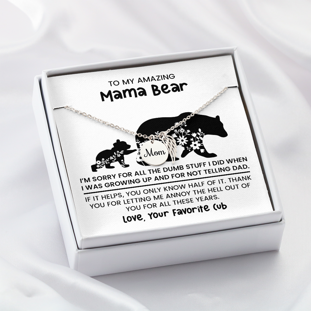 Personalized "Mama Bear" Necklace, Sentimental Mom Gift, Birthday Jewelry - Mom Memorial