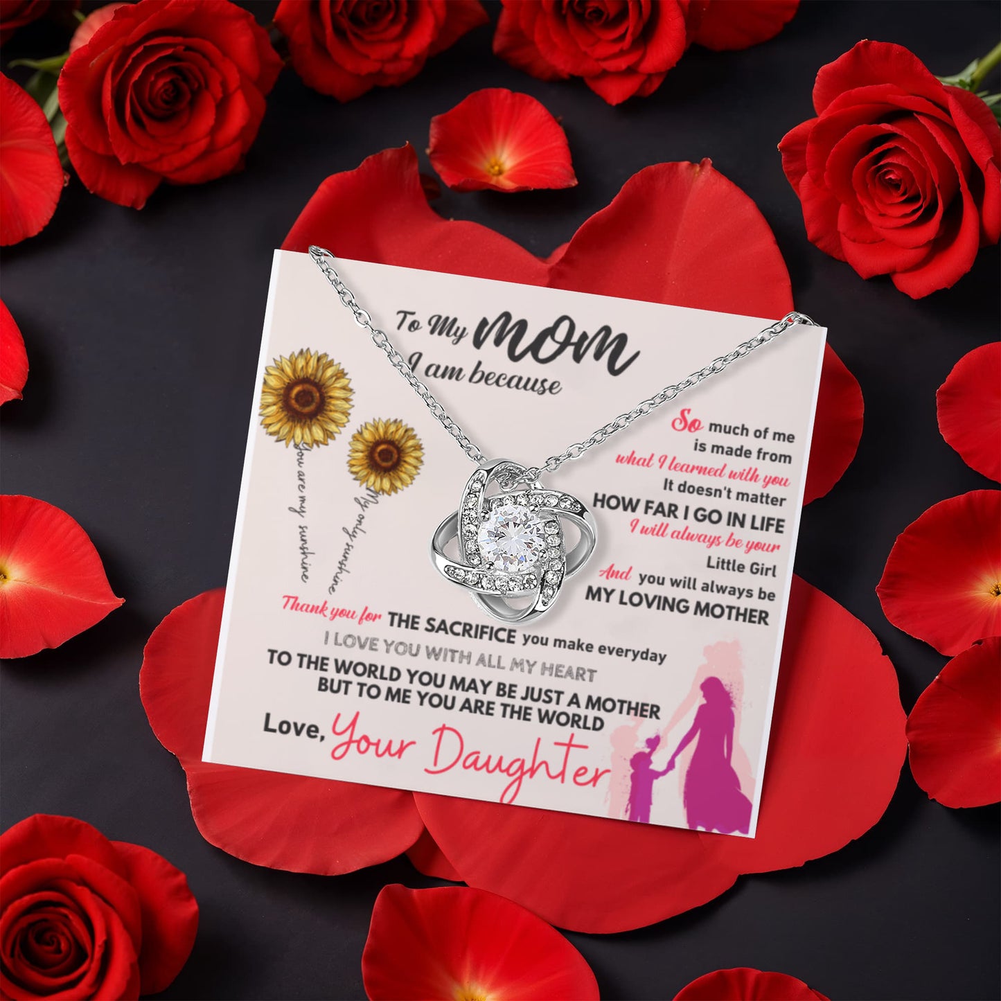 A Daughter's Blooming Love: Rotating Flower Box with "To My Mom" Necklace