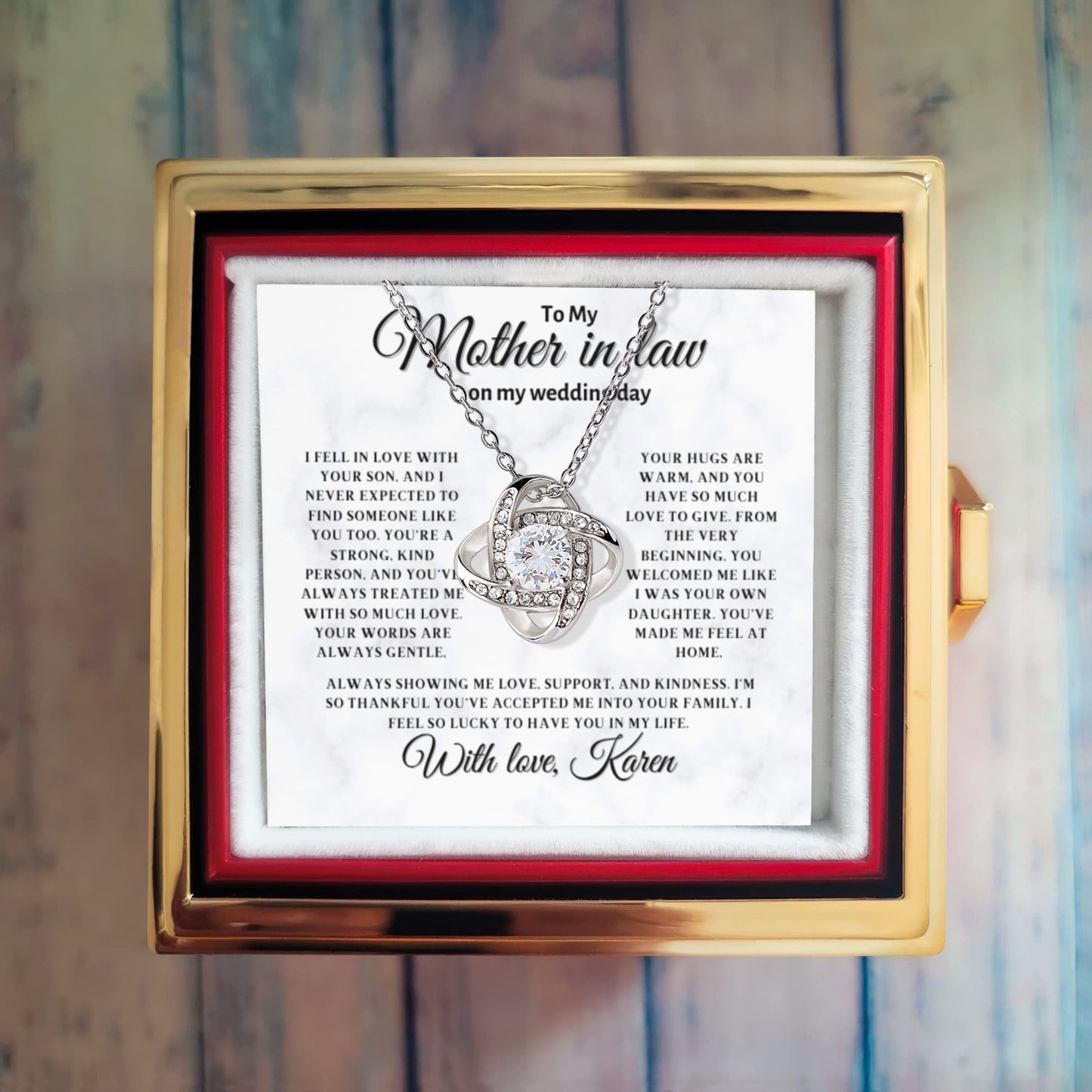 A Blooming Thank You: Rotating Flower Box with "To My Mother-in-Law" Wedding Day Necklace