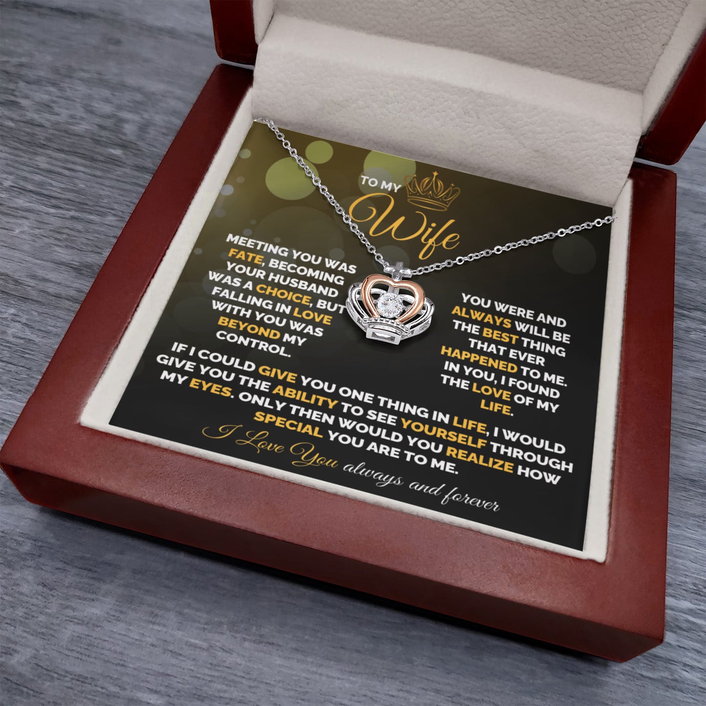 Husband to Wife Gift - "To My Wife" Crown Necklace - Anniversary Present - Queen Crown Jewelry - Love of My Life Gift Set