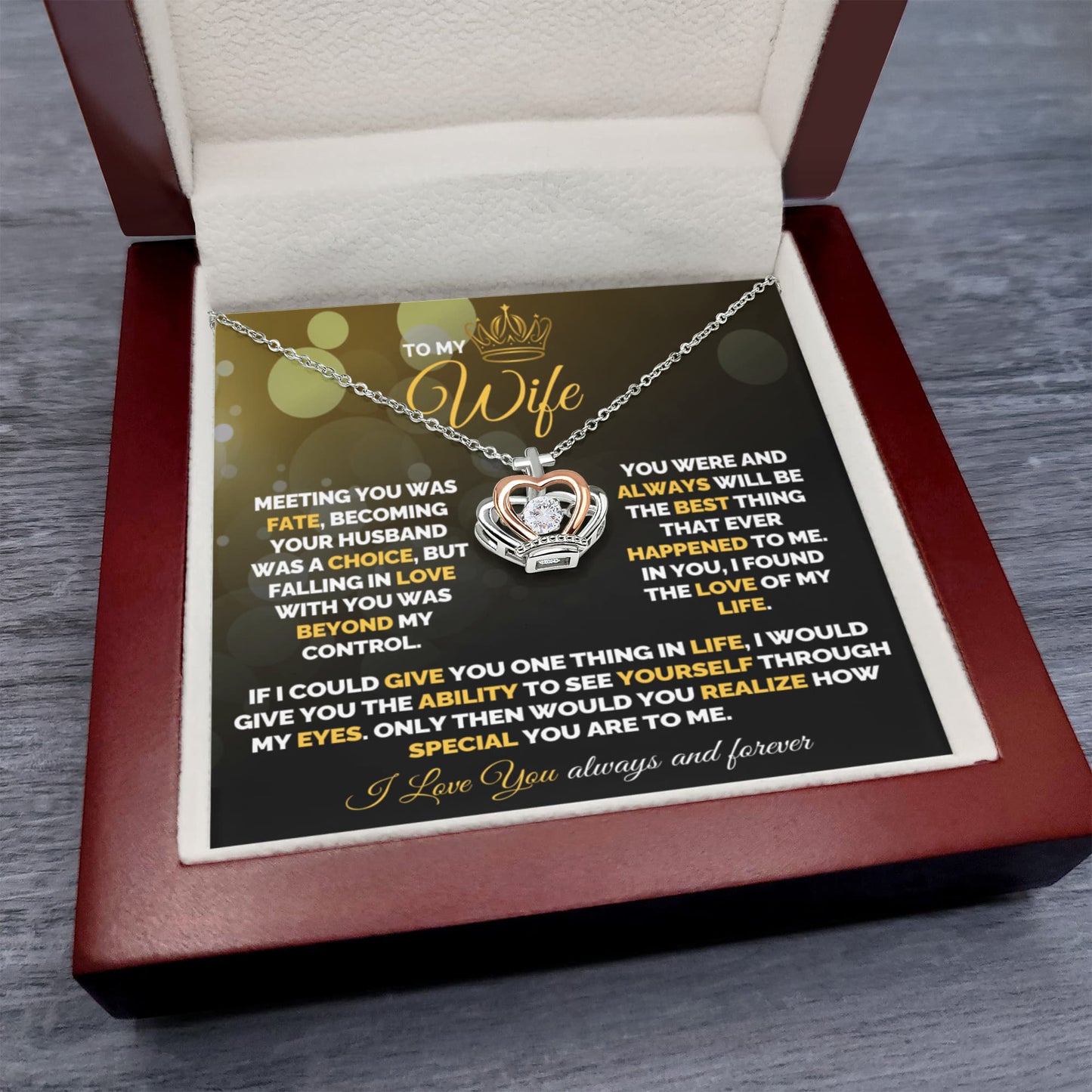 Husband to Wife Gift - "To My Wife" Crown Necklace - Anniversary Present - Queen Crown Jewelry - Love of My Life Gift Set