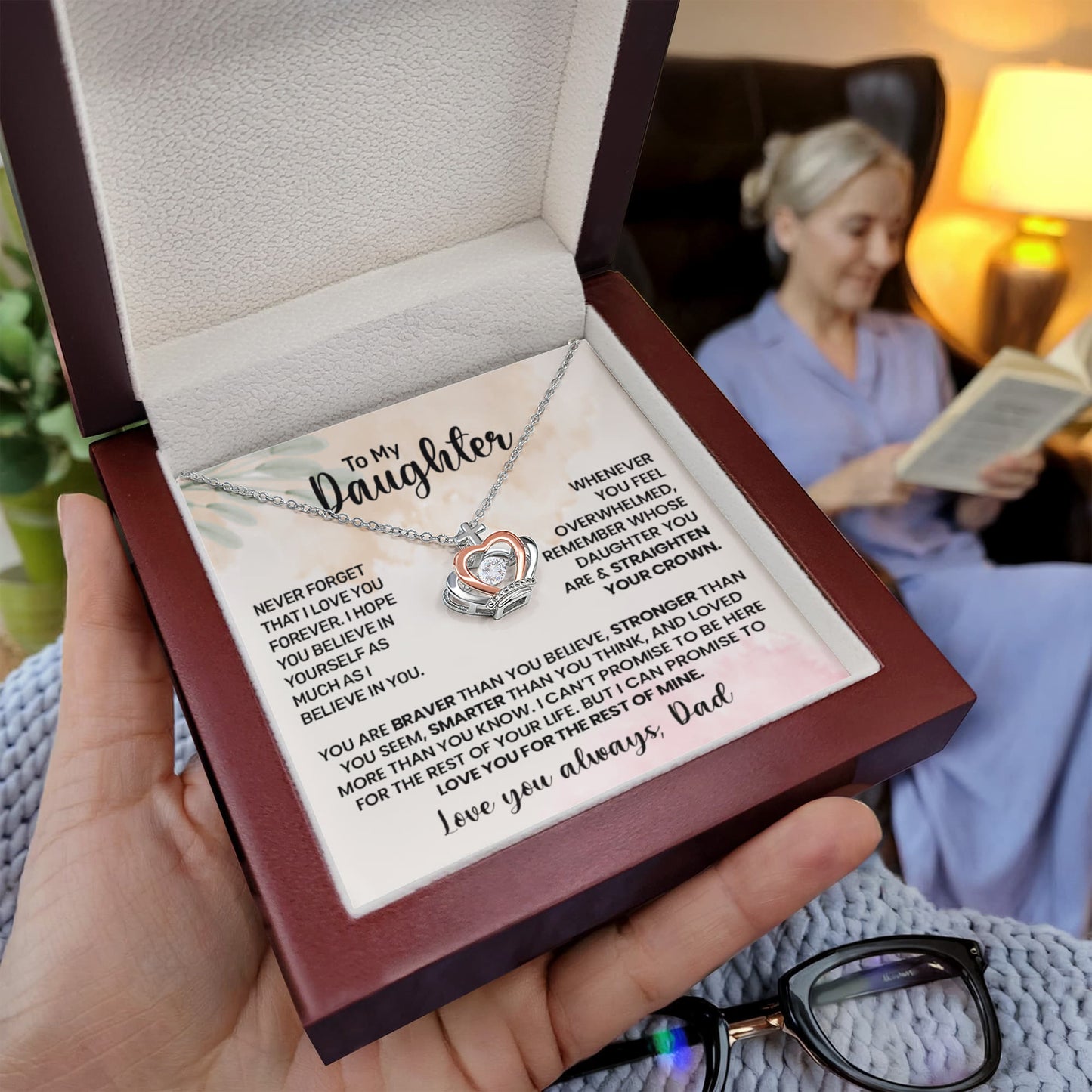 To My Daughter" Heart Necklace Gift Set - Father's Love Message - "Straighten Your Crown" Jewelry - Dad Daughter Gift Box