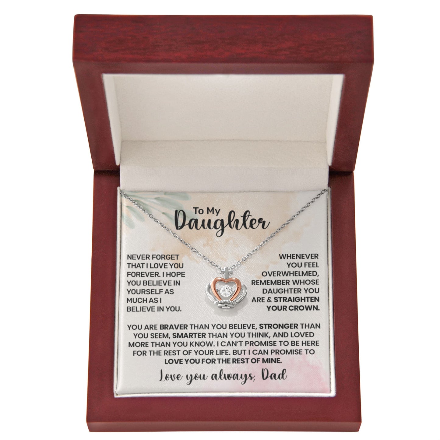 To My Daughter" Heart Necklace Gift Set - Father's Love Message - "Straighten Your Crown" Jewelry - Dad Daughter Gift Box