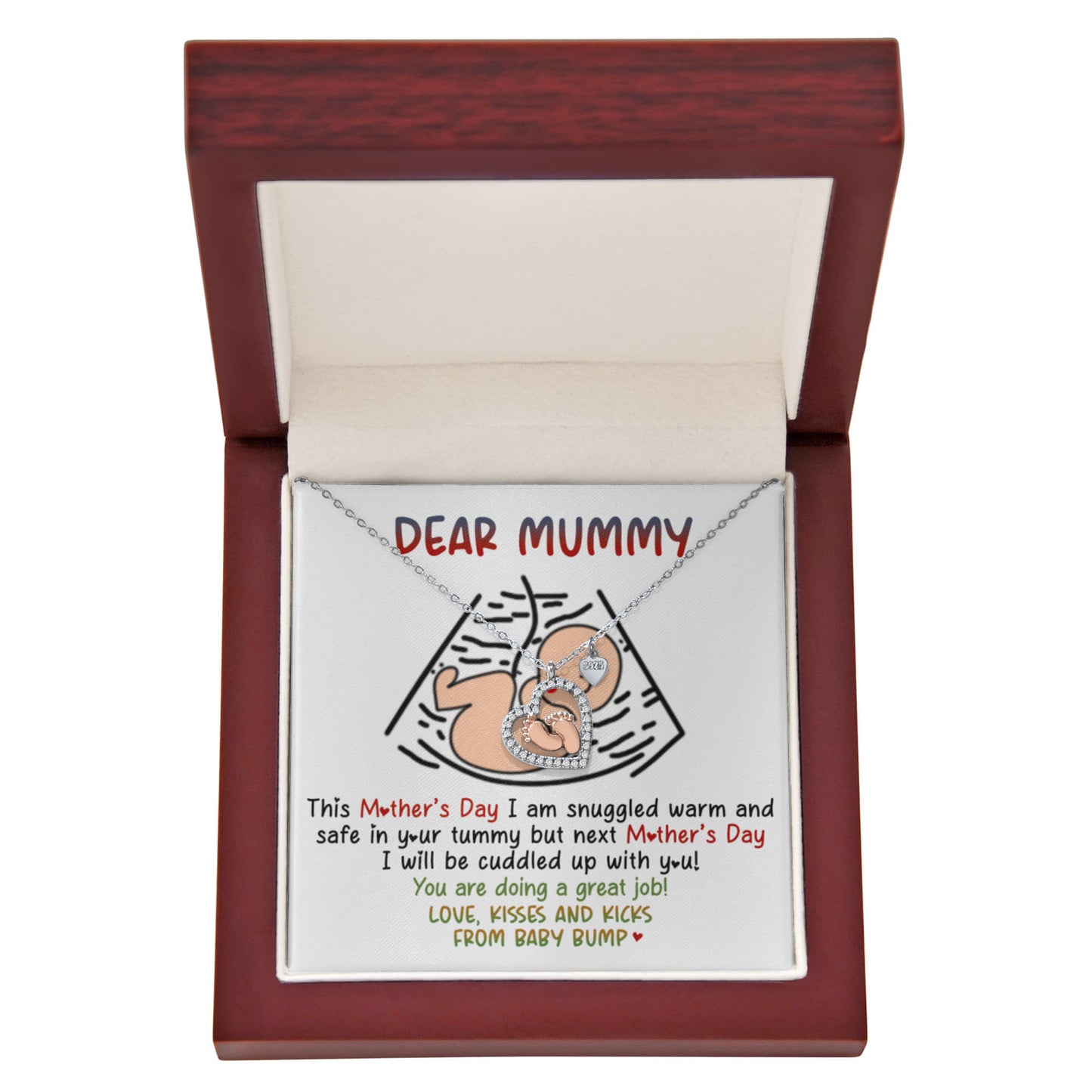 Expecting Mom Necklace Gift - Love Knot with Baby Footprint Card, From Baby