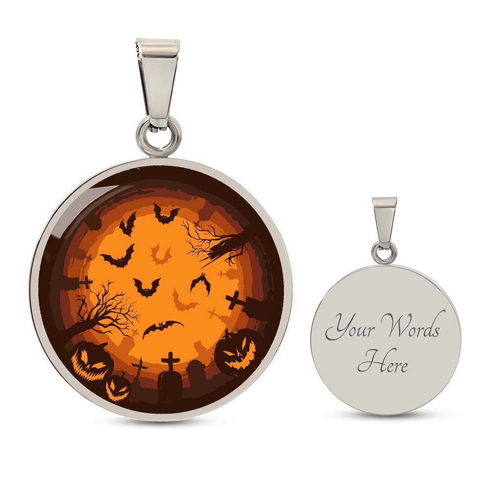 Haunted Halloween Pendant – Spooky Night Gold Necklace, Perfect for Halloween Enthusiasts, Halloween Necklace, Festive Halloween Jewelry