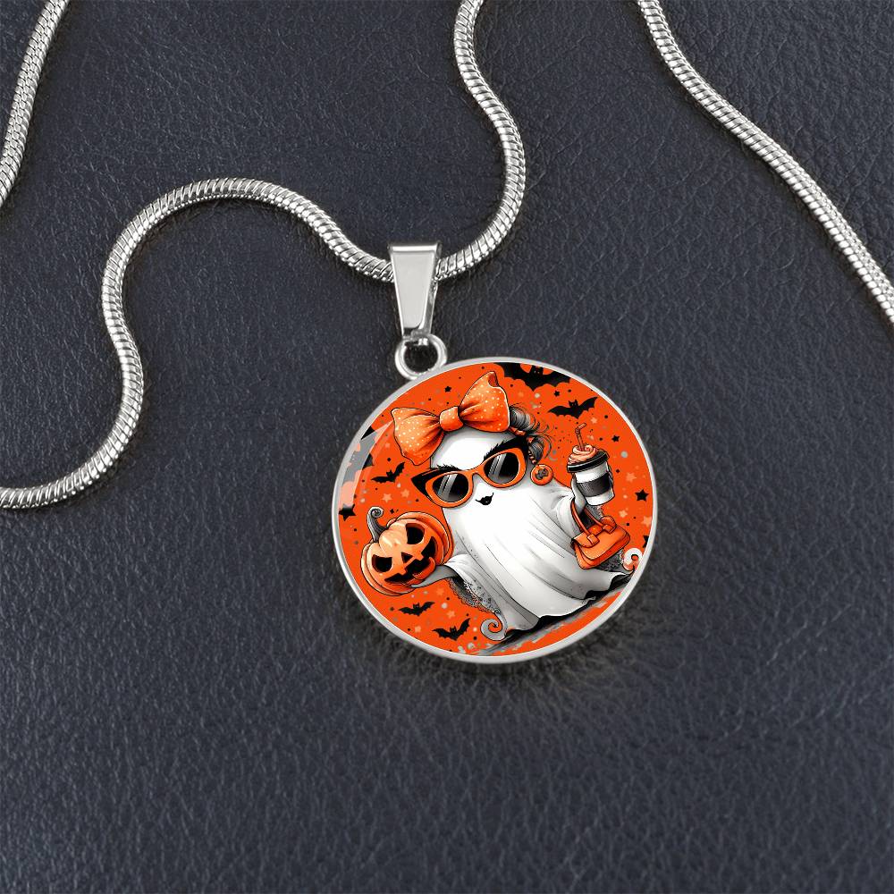 Spooky Chic Halloween Pendant – Customizable Ghost Necklace with Pumpkin and Bats, Halloween Necklace, Festive Halloween Jewelry, gift for.