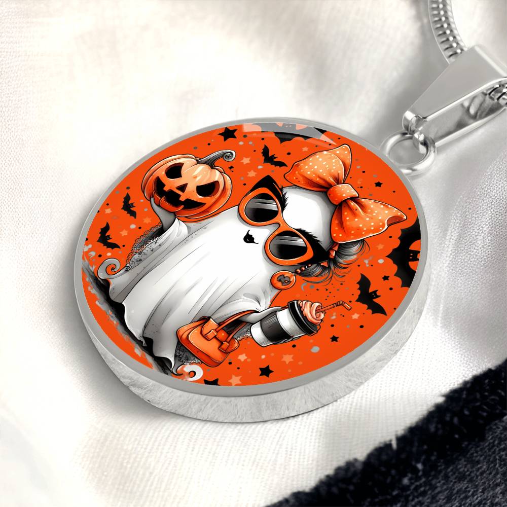 Spooky Chic Halloween Pendant – Customizable Ghost Necklace with Pumpkin and Bats, Halloween Necklace, Festive Halloween Jewelry, gift for.