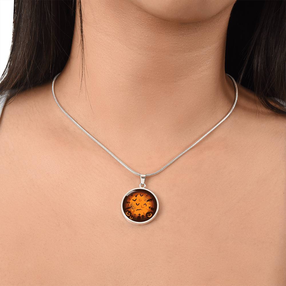 Haunted Halloween Pendant – Spooky Night Gold Necklace, Perfect for Halloween Enthusiasts, Halloween Necklace, Festive Halloween Jewelry
