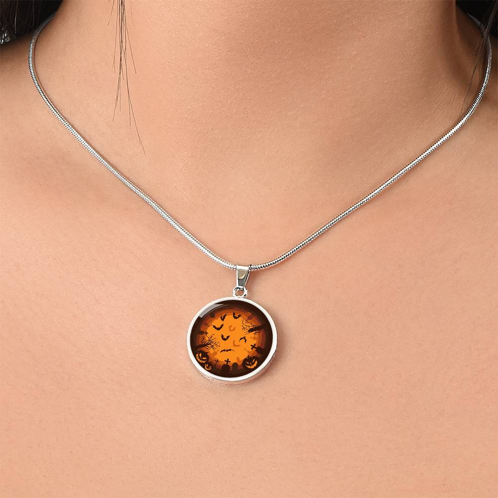 Haunted Halloween Pendant – Spooky Night Gold Necklace, Perfect for Halloween Enthusiasts, Halloween Necklace, Festive Halloween Jewelry