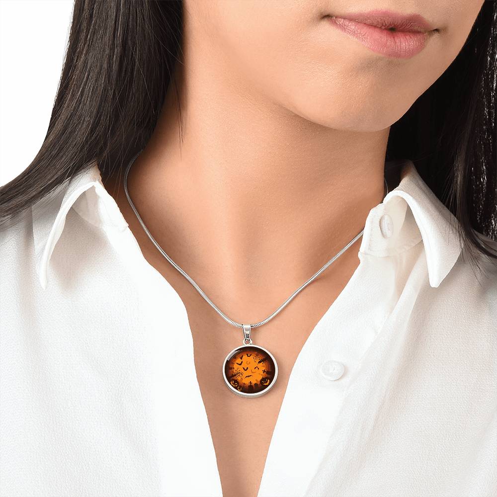 Haunted Halloween Pendant – Spooky Night Gold Necklace, Perfect for Halloween Enthusiasts, Halloween Necklace, Festive Halloween Jewelry