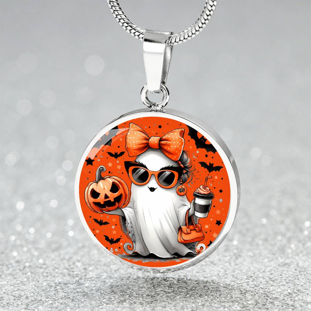 Spooky Chic Halloween Pendant – Customizable Ghost Necklace with Pumpkin and Bats, Halloween Necklace, Festive Halloween Jewelry, gift for.