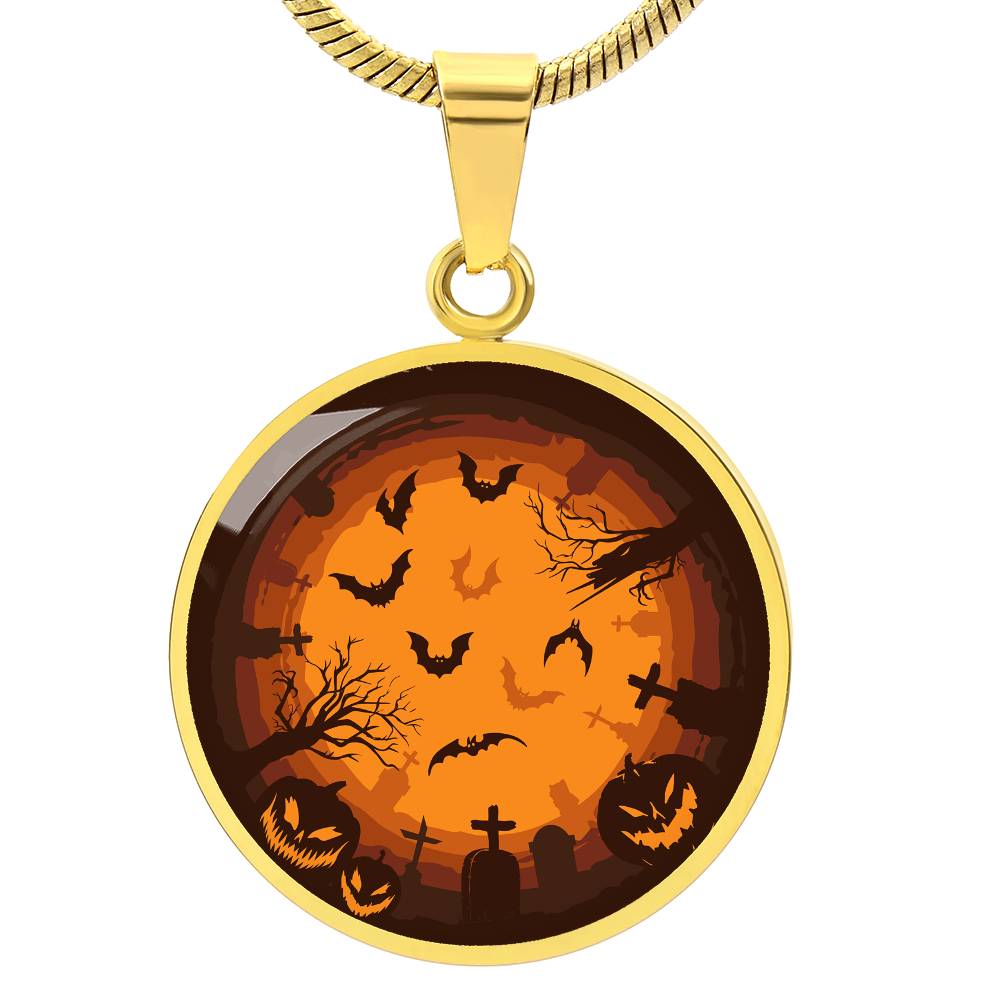 Haunted Halloween Pendant – Spooky Night Gold Necklace, Perfect for Halloween Enthusiasts, Halloween Necklace, Festive Halloween Jewelry