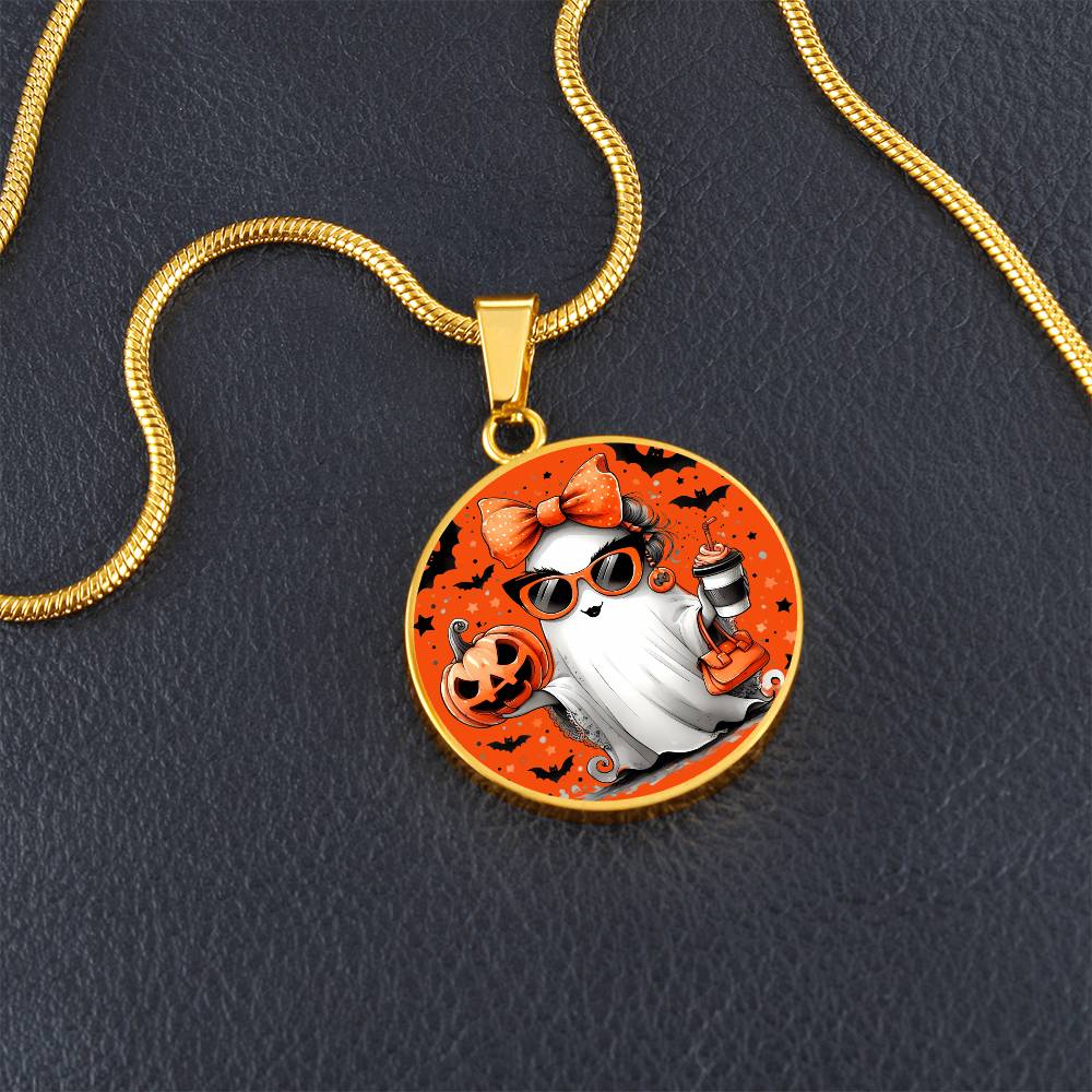 Spooky Chic Halloween Pendant – Customizable Ghost Necklace with Pumpkin and Bats, Halloween Necklace, Festive Halloween Jewelry, gift for.