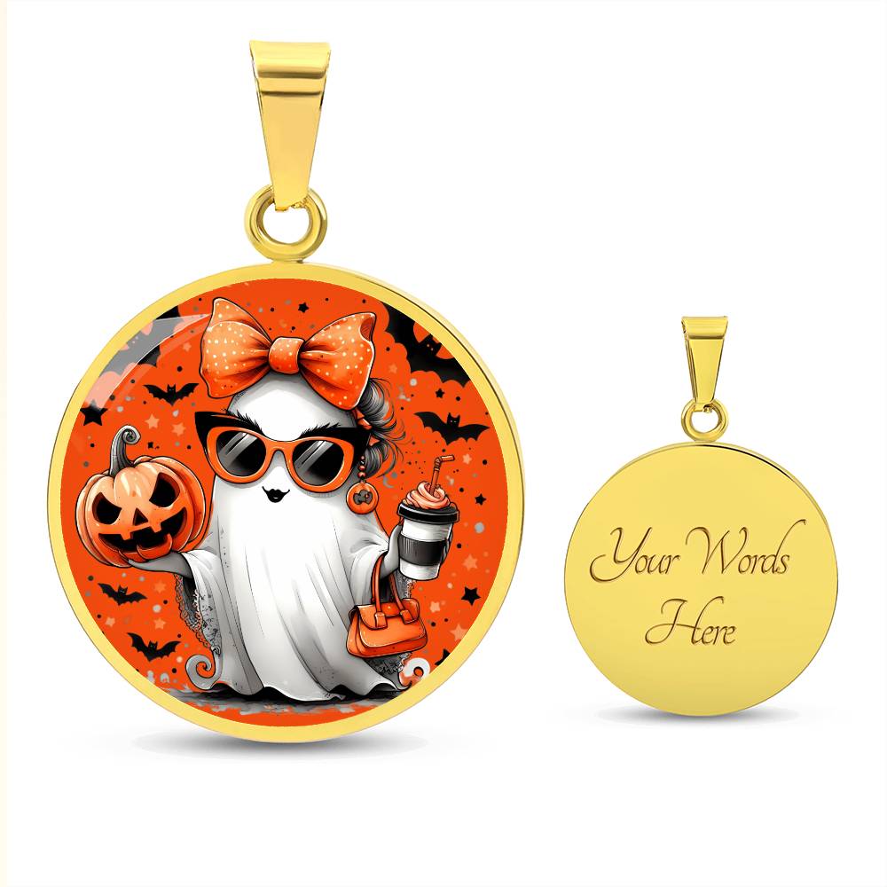 Spooky Chic Halloween Pendant – Customizable Ghost Necklace with Pumpkin and Bats, Halloween Necklace, Festive Halloween Jewelry, gift for.