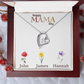 Personalized Mother's Day Necklace, Heart Pendant with Names, Mama Day Gift, Custom Flower Jewelry, Gift for Mom, Grandma, Wife