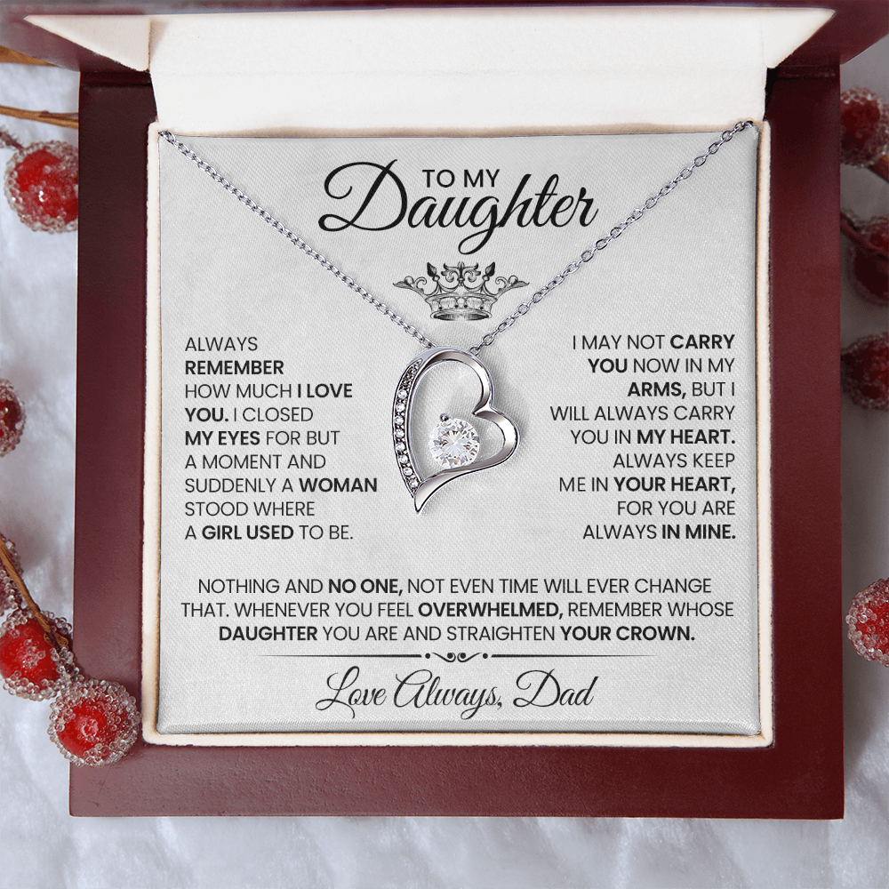 To my daughter - White with crown - Dad necklace artswapper - Heart pendant