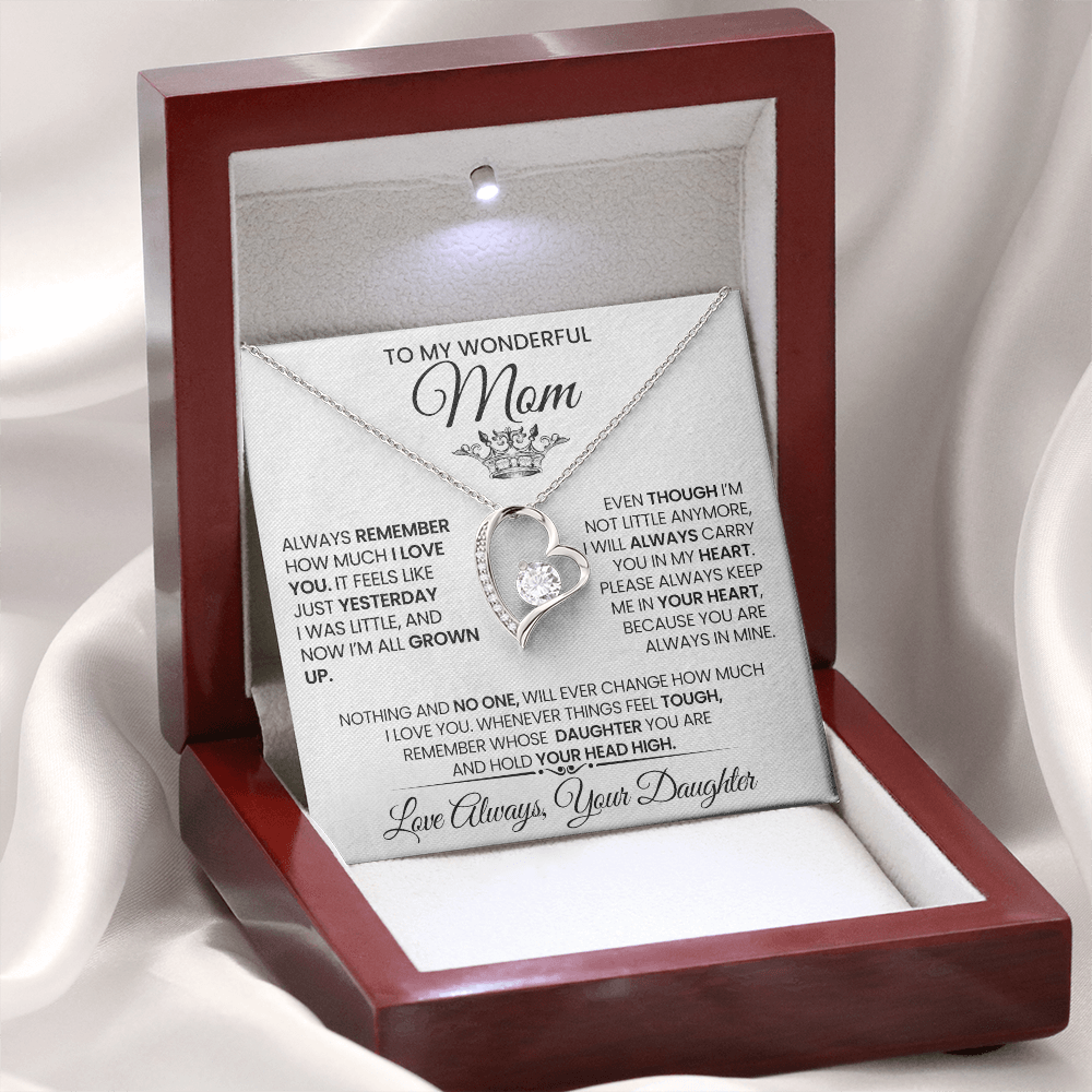 Always in My Heart" Heart Necklace for Wonderful Mom, Daughter's Love, Mother's Day Gift