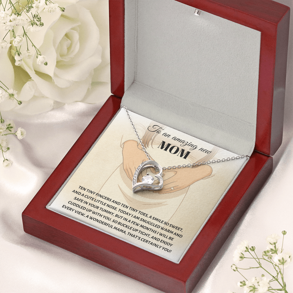 Amazing New Mom Necklace - Baby Footprint Heart Pendant, Expecting Mother Gift