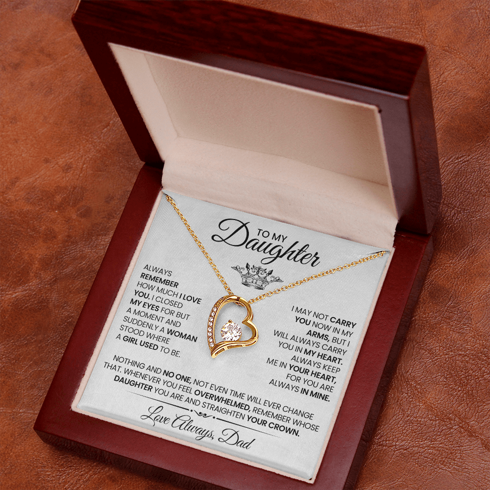 To my daughter - White with crown - Dad necklace artswapper - Heart pendant