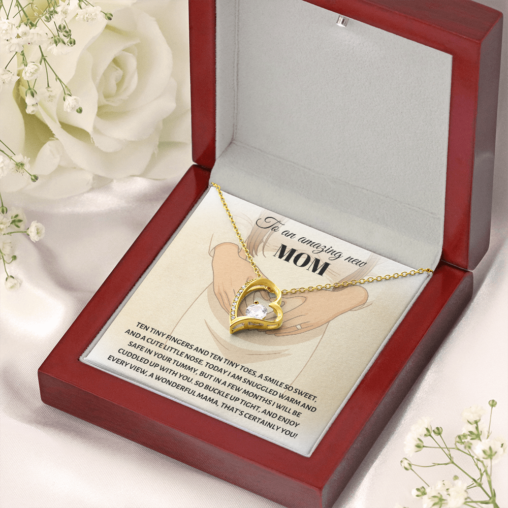 Amazing New Mom Necklace - Baby Footprint Heart Pendant, Expecting Mother Gift