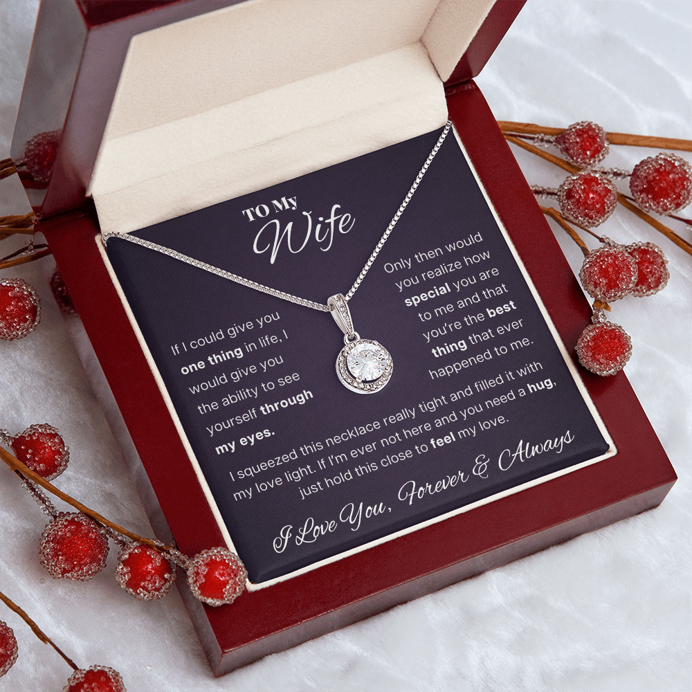 To My Wife - Elegant Halo Pendant Necklace with Romantic Message, Anniversary Gift for Her
