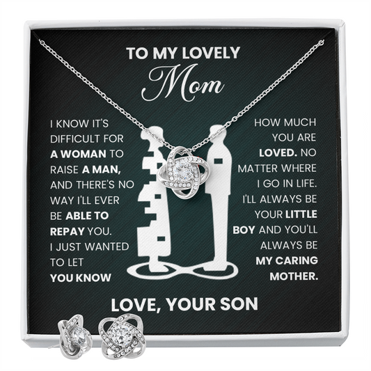 To My Lovely Mom" Necklace from Son - Love Knot Pendant Gift - Mother Son Bond Jewelry - Mom Birthday Present - Love Your Son