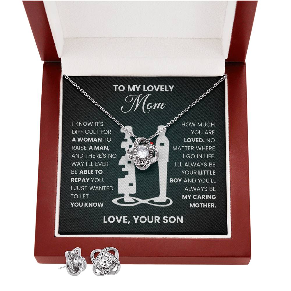 To My Lovely Mom" Necklace from Son - Love Knot Pendant Gift - Mother Son Bond Jewelry - Mom Birthday Present - Love Your Son