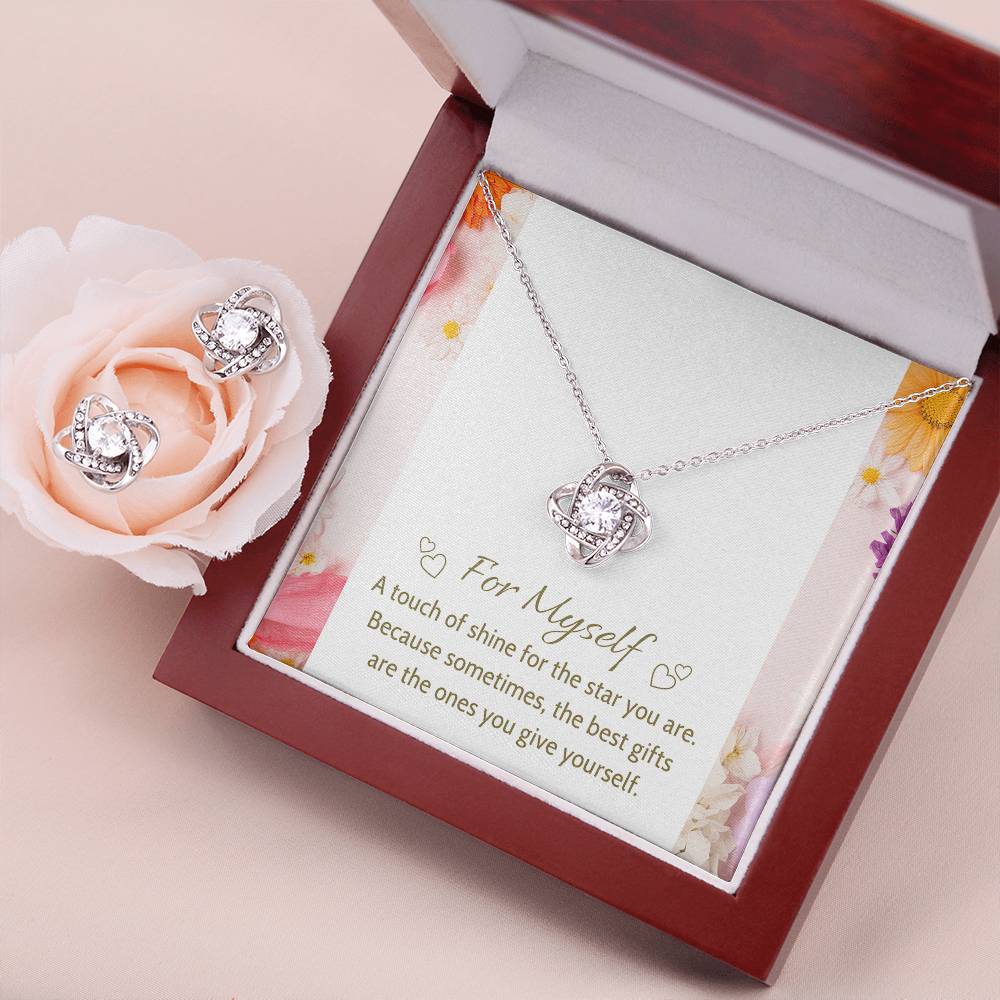 Gift For Myself Necklace & Earrings – Elegant Silver Knot Pendant - Gift for Yourself