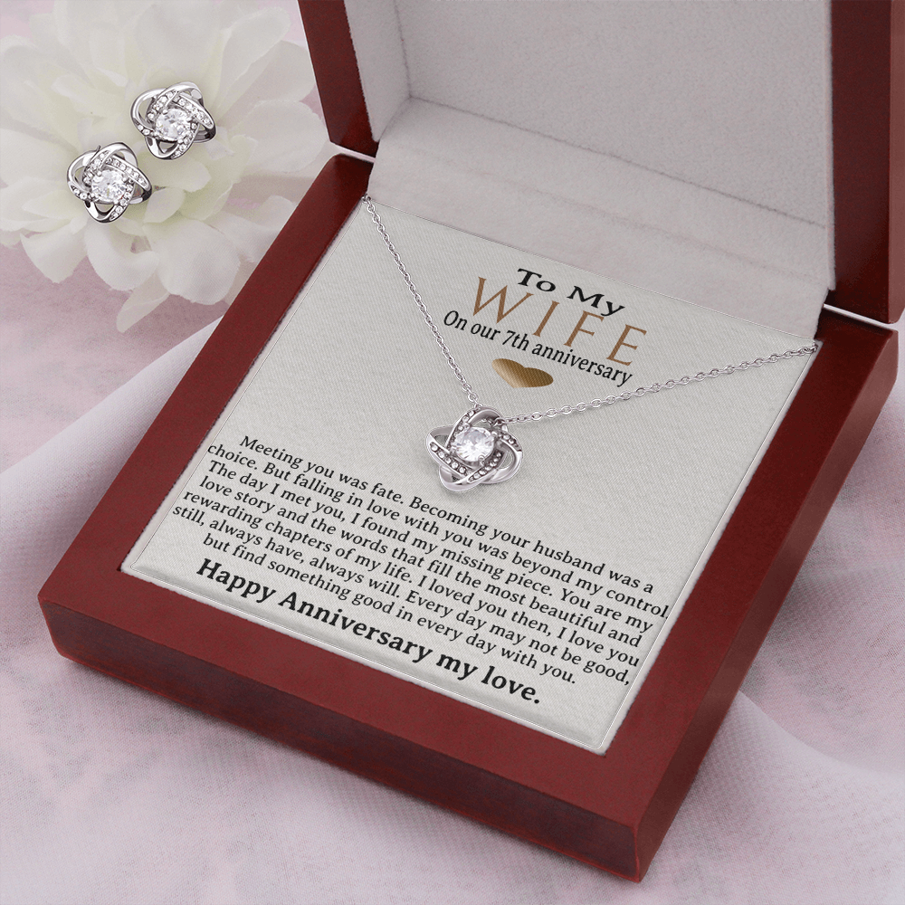 7th Anniversary Gift for Wife | Love Knot Necklace Earrings Set | Paper Flower Bouquet | Finding My Missing Piece | Romantic Anniversary Jewelry