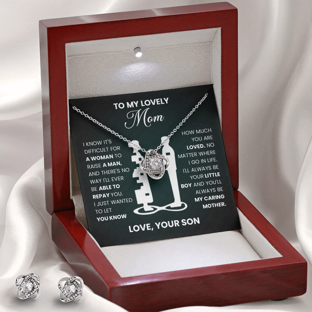 To My Lovely Mom" Necklace from Son - Love Knot Pendant Gift - Mother Son Bond Jewelry - Mom Birthday Present - Love Your Son