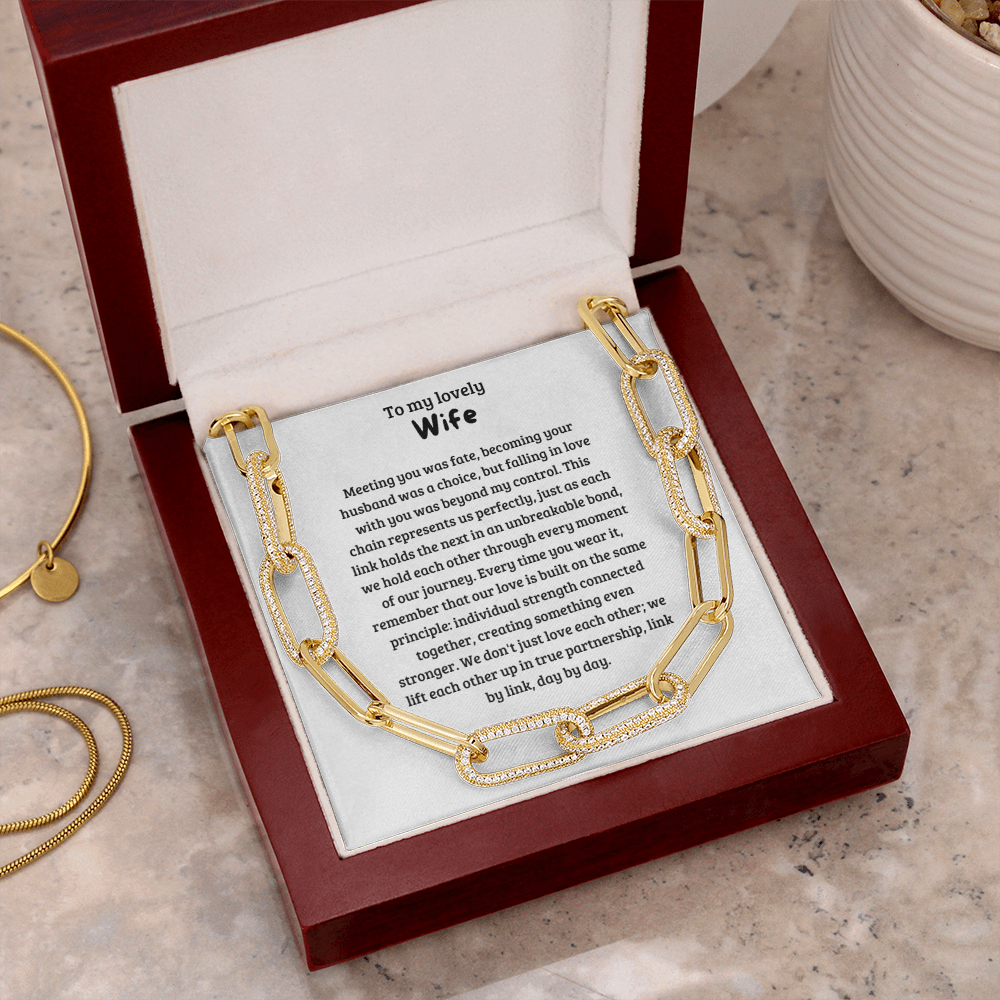 To My Lovely Wife" Necklace Gift Set - Chain Link Jewelry from Husband - Anniversary Present - Wedding Gift - Gold Link Necklace