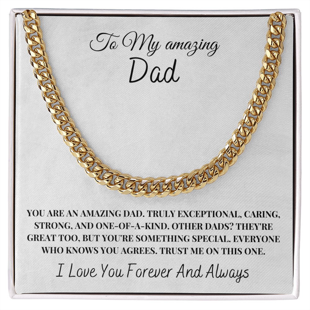 To My Amazing Dad Necklace - Cuban Link Chain Gold - Father's Day Jewelry Gift - Dad Birthday Present - Mens Chain Necklace Gift