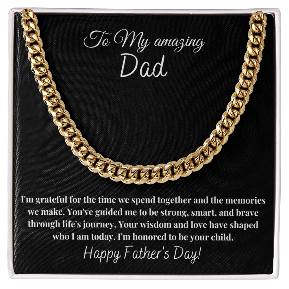 Happy Fathers Day Dad Gift - Cuban Chain Necklace Gold - Father's Day Jewelry from Child - Dad Necklace Gift - Grateful Dad Present