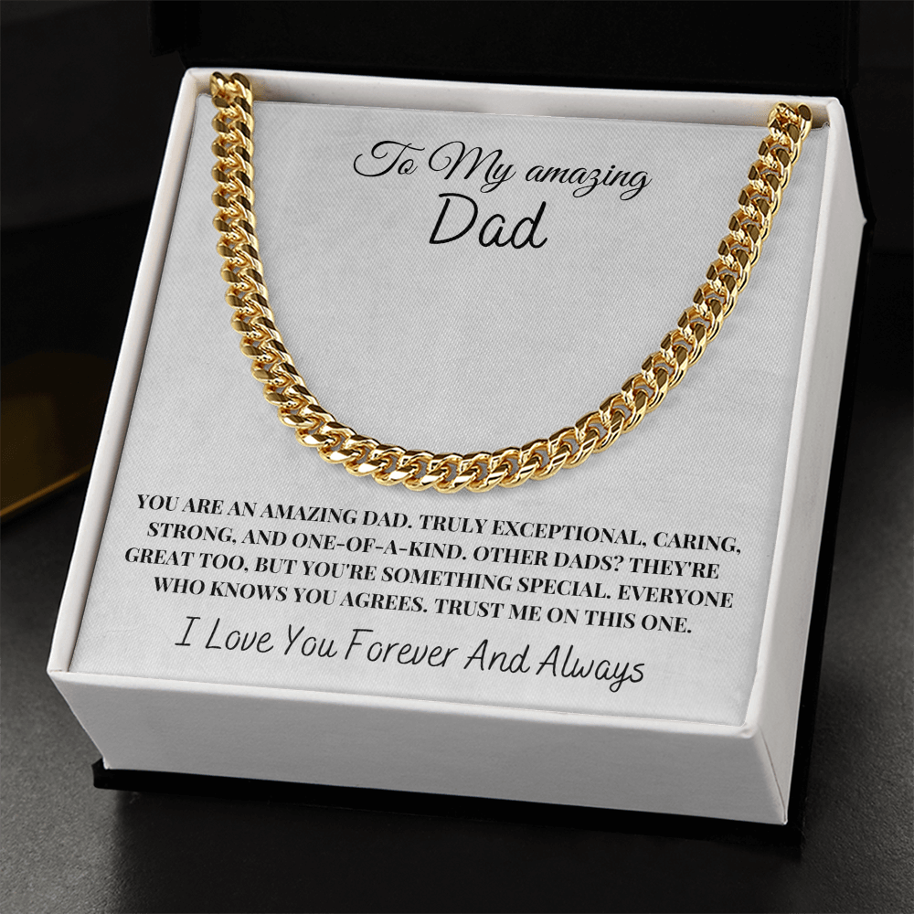 To My Amazing Dad Necklace - Cuban Link Chain Gold - Father's Day Jewelry Gift - Dad Birthday Present - Mens Chain Necklace Gift