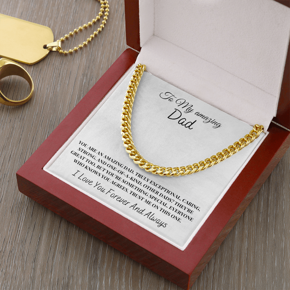 To My Amazing Dad Necklace - Cuban Link Chain Gold - Father's Day Jewelry Gift - Dad Birthday Present - Mens Chain Necklace Gift