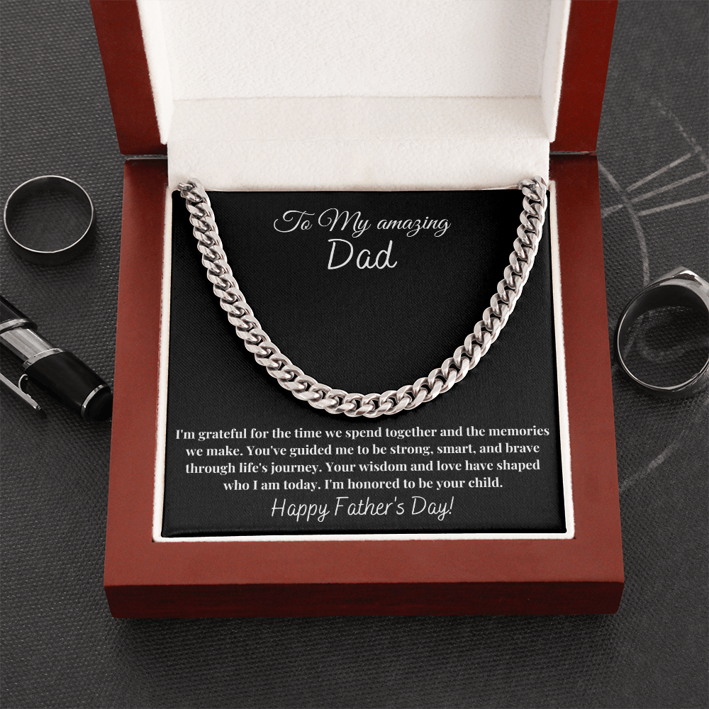 Happy Fathers Day Dad Gift - Cuban Chain Necklace Gold - Father's Day Jewelry from Child - Dad Necklace Gift - Grateful Dad Present