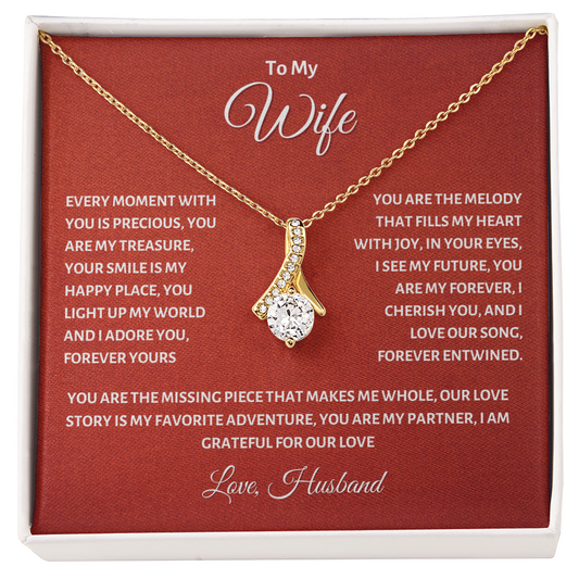 To My Wife - Romantic Gold Necklace with Heartfelt Message Card, Perfect Anniversary or Birthday Gift from Husband