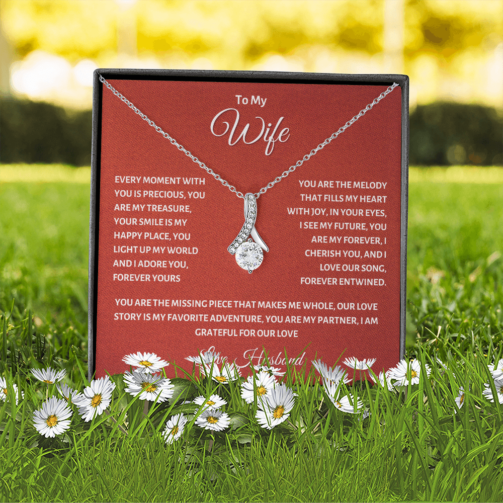 To My Wife - Romantic Gold Necklace with Heartfelt Message Card, Perfect Anniversary or Birthday Gift from Husband
