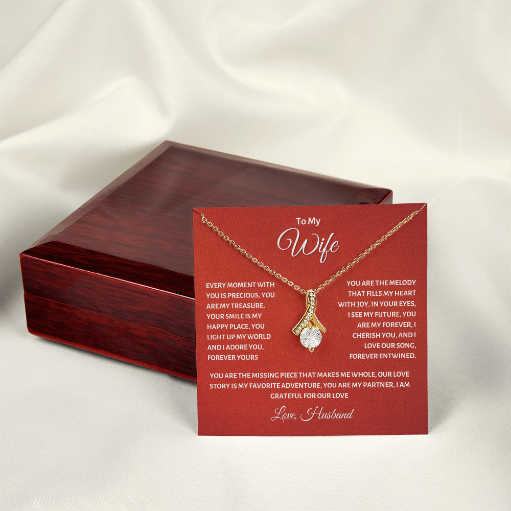 To My Wife - Romantic Gold Necklace with Heartfelt Message Card, Perfect Anniversary or Birthday Gift from Husband
