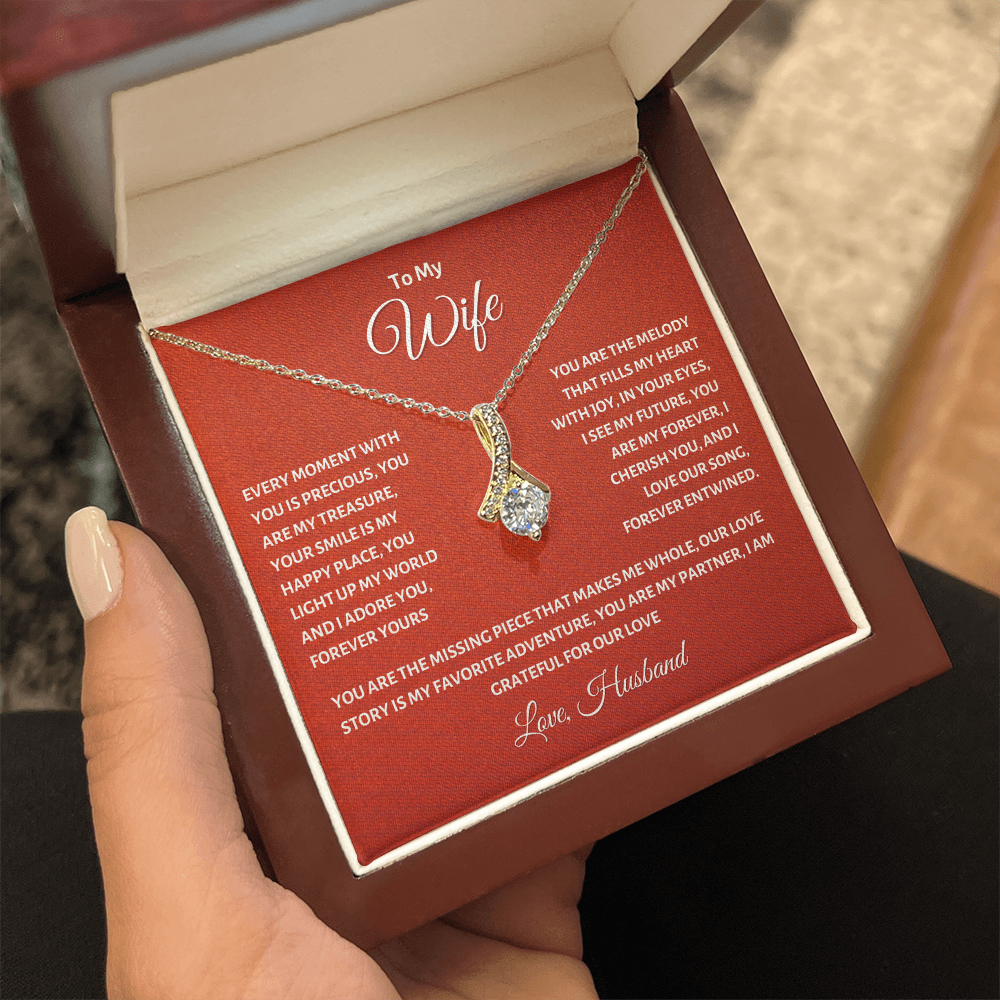 To My Wife - Romantic Gold Necklace with Heartfelt Message Card, Perfect Anniversary or Birthday Gift from Husband