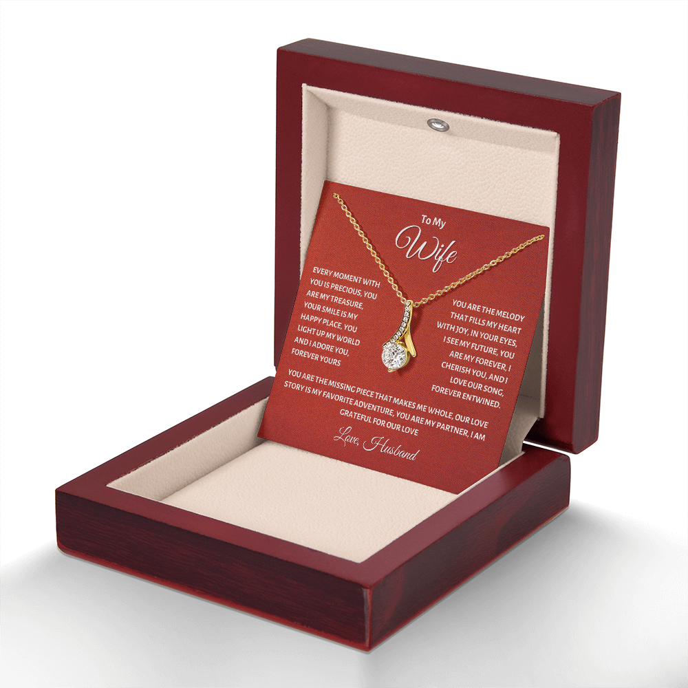 To My Wife - Romantic Gold Necklace with Heartfelt Message Card, Perfect Anniversary or Birthday Gift from Husband