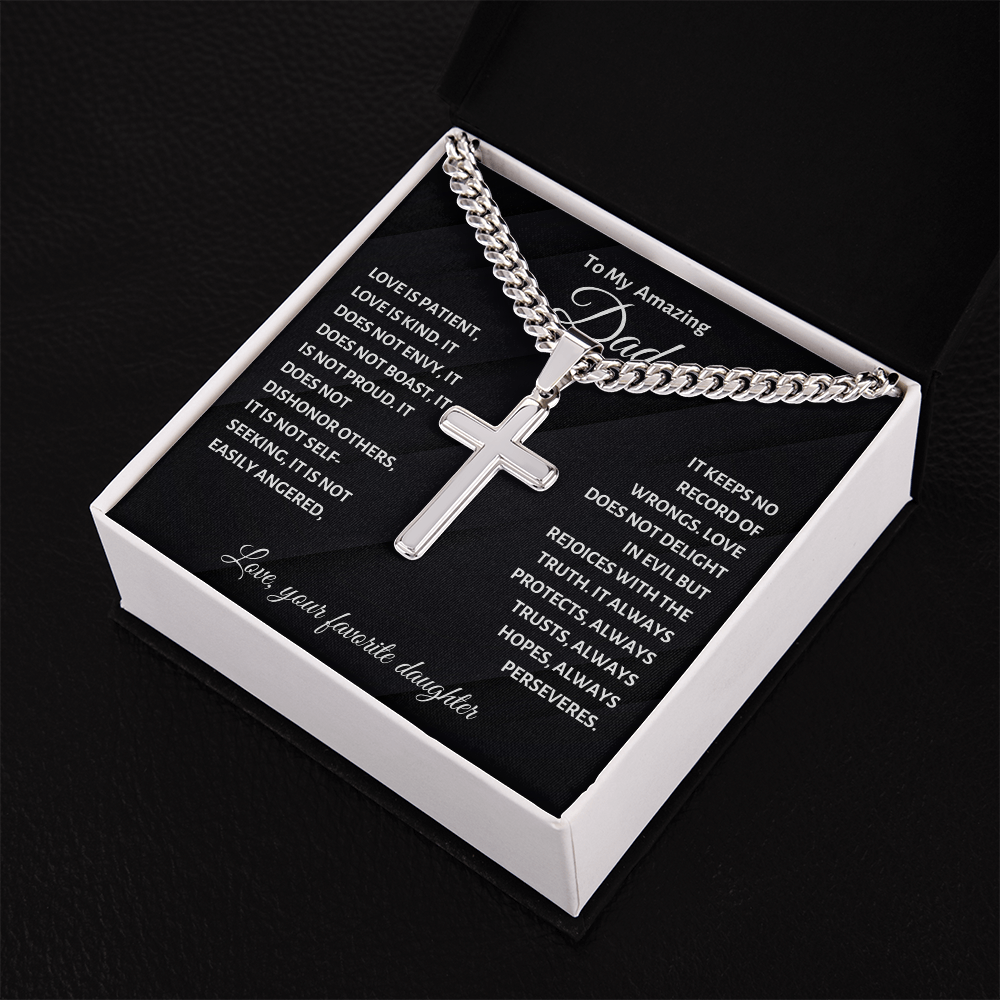 To My Amazing Dad Cross Necklace - Cuban Link Chain Gift from Favorite Daughter