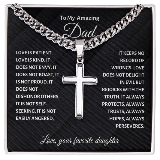 To My Amazing Dad Cross Necklace - Cuban Link Chain Gift from Favorite Daughter